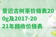 景邁古樹茶價格表200g及2017-2021年回收價格表