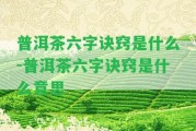 普洱茶六字訣竅是什么-普洱茶六字訣竅是什么意思