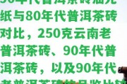 90年代普洱茶磚油光紙與80年代普洱茶磚對比，250克云南老普洱茶磚、90年代普洱茶磚，以及90年代老普洱茶磚的品鑒比較