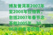 博友普洱茶2007年至2008年價格表，包含2007年春節(jié)念茶和2005年、2006年的生茶價格。