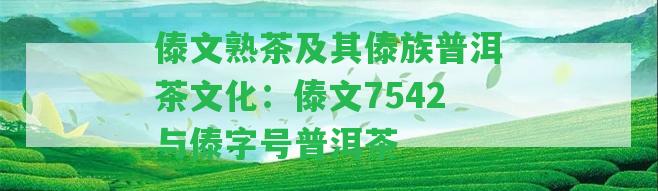 傣文熟茶及其傣族普洱茶文化：傣文7542與傣字號(hào)普洱茶