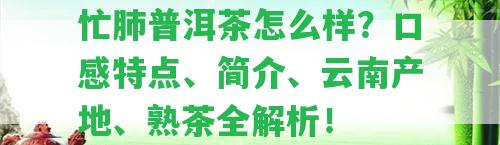 忙肺普洱茶怎么樣？口感特點(diǎn)、簡(jiǎn)介、云南產(chǎn)地、熟茶全解析！