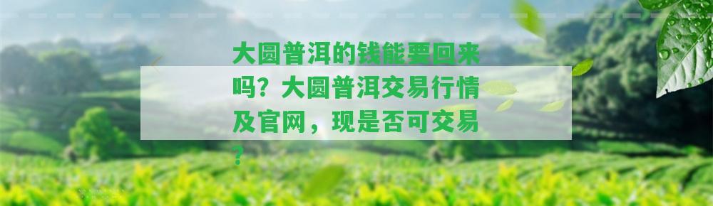 大圓普洱的錢能要回來嗎？大圓普洱交易行情及官網，現是不是可交易？