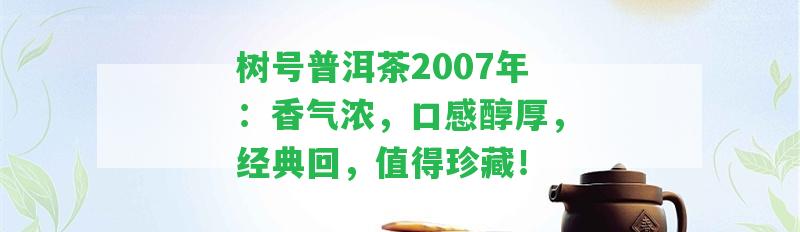 樹號普洱茶2007年：香氣濃，口感醇厚，經(jīng)典回，值得珍藏！