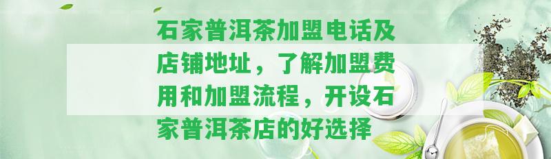 石家普洱茶加盟電話及店鋪地址，熟悉加盟費(fèi)用和加盟流程，開設(shè)石家普洱茶店的好選擇