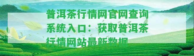 普洱茶行情網(wǎng)官網(wǎng)查詢(xún)系統(tǒng)入口：獲取普洱茶行情網(wǎng)站最新數(shù)據(jù)