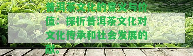 普洱茶文化的意義與價值：探析普洱茶文化對文化傳承和社會發(fā)展的獻。